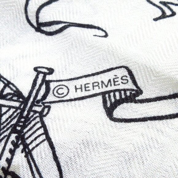 Auth HERMES Carrejean/Shawl Carre 140 H243374S Brown Black Cashmere Silk - Scarf - Picture 6 of 6